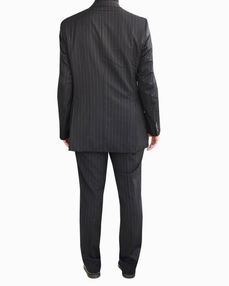 Terno Hugo Boss original Guabello Super 130 preto risca de giz amarela